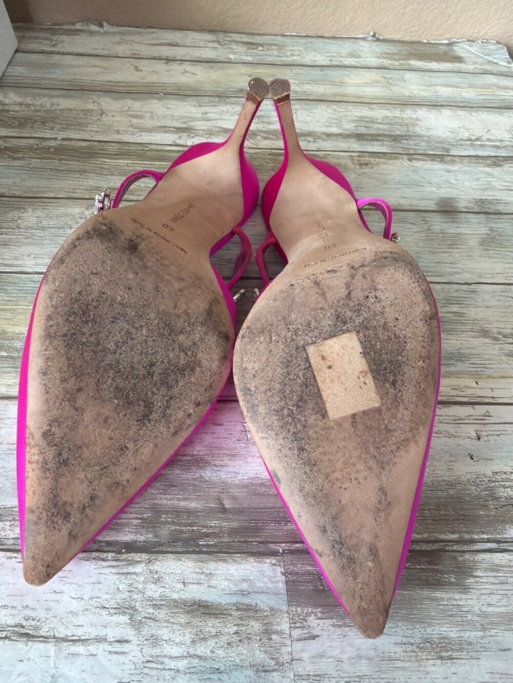 Manolo Blahnik Lurum 90 Pink Satin Crystal Mule Heels w/Box & COA EU 40/US 9-9.5 - Picture 7 of 16
